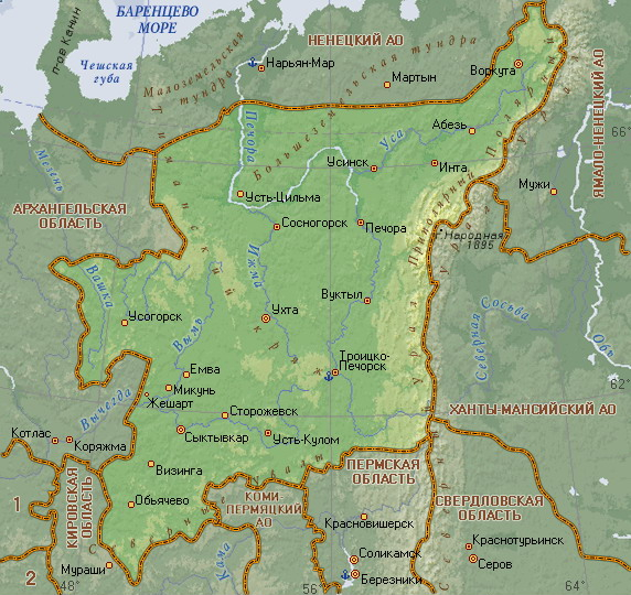 Карта Полярный Урал