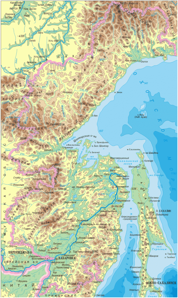 Карта Хабаровского края (физическая)
