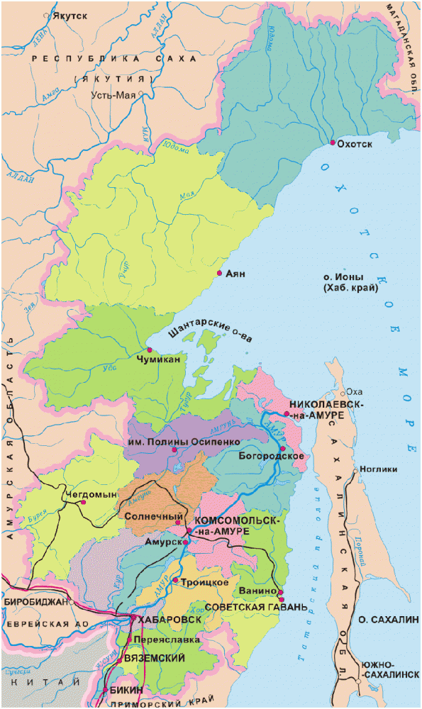 Карта Административного деления Хабаровского края.