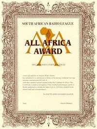 Внешний вид диплома ALL AFRICA AWARD