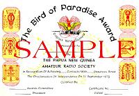 Внешний вид диплома BIRD OF PARADISE AWARD