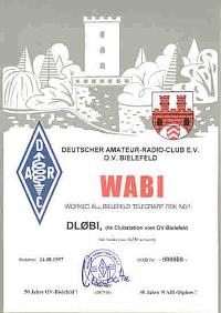 Внешний вид диплома WABI (WORKED ALL BIELEFELD DIPLOM)