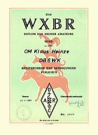 Внешний вид диплома WXBR (WORKED 10 BREMEN STATIONS)