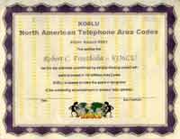Внешний вид диплома NORTH AMERICAN TELEPHONE AREA CODES AWARD