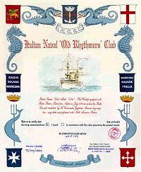 Внешний вид диплома I.N.O.R.C. (ITALIAN NAVY OLD RHYTHMERS CLUB AWARD)