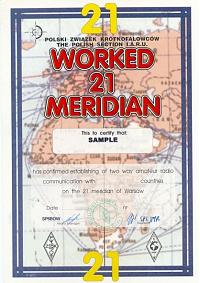 Внешний вид диплома W-21-M (WORKED 21 MERIDIUM AWARD)