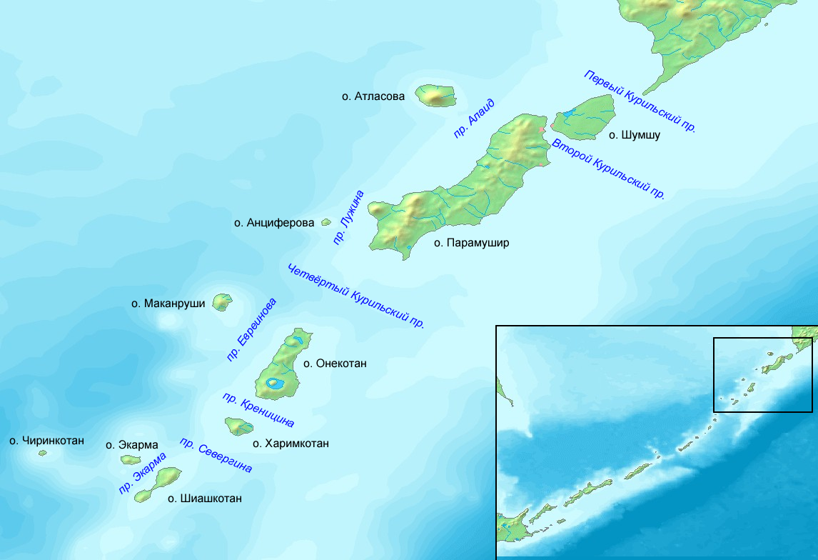 карта Курильских островов