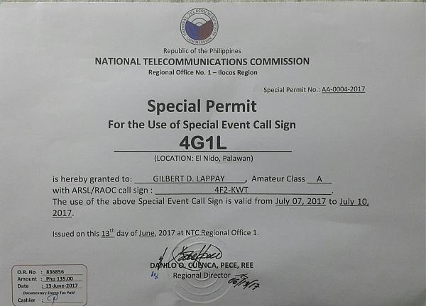 4G1L Остров Палаван Эль Нидо Радиолюбительская лицензия