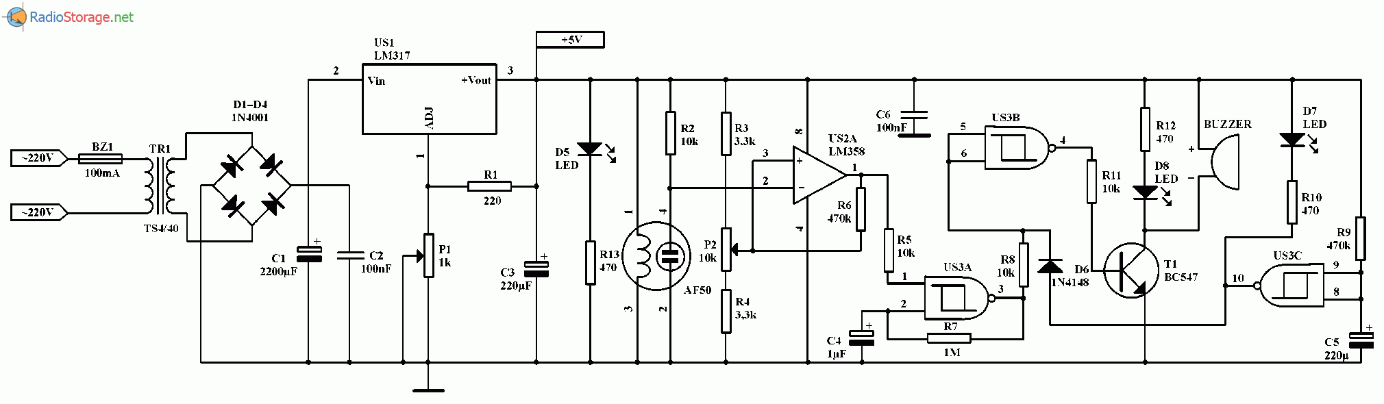 Электронный датчик газа на основе AF-50, схема