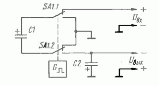 Переключаемые конденсаторы в преобразователе полярности напряжения, схема