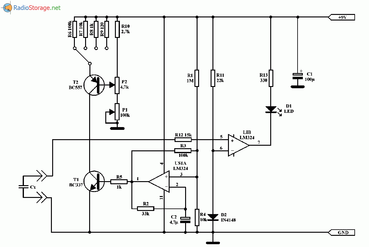 Прибор для измерения емкости электролитических конденсаторов, схема