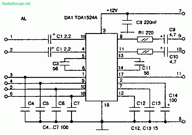 Схема усилителя звуковой частоты 2х50Вт с предусилителем (TDA1514A, TDA1524A)