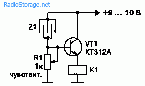 Схема датчика затопления(влажности) на одном транзисторе