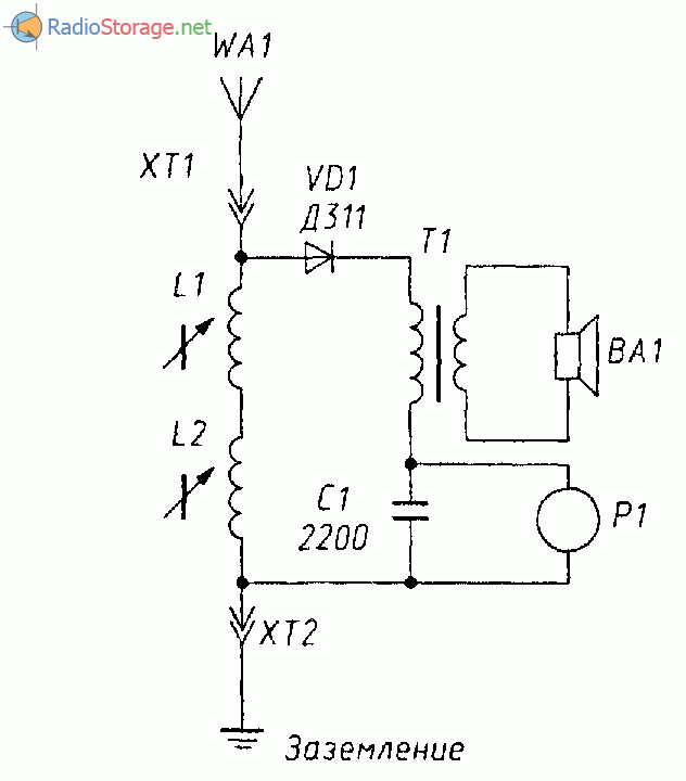 Детекторный приемник на одном диоде: без катушки, конденсатора и переменного резистора