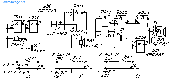 Звуковые генераторы для изучения телеграфной азбуки (155ЛА3, 176ЛА7)