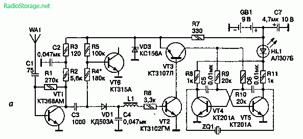 Детектор радиоволн для поиска микропередатчиков (до 1 ГГц)