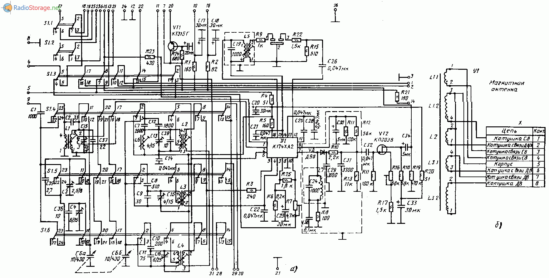Такт-001 стерео (тюнер, магнитофон, усилитель), схема