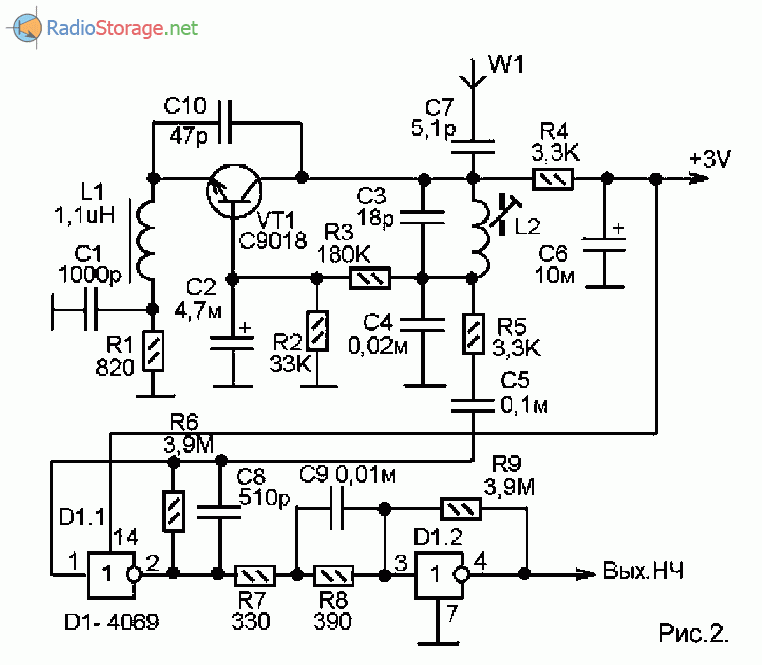 Принципиальная схема модуля приемника на 27МГц