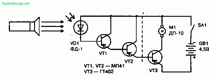 Схема простейших устройств управляемых светом (двигатель, реле)
