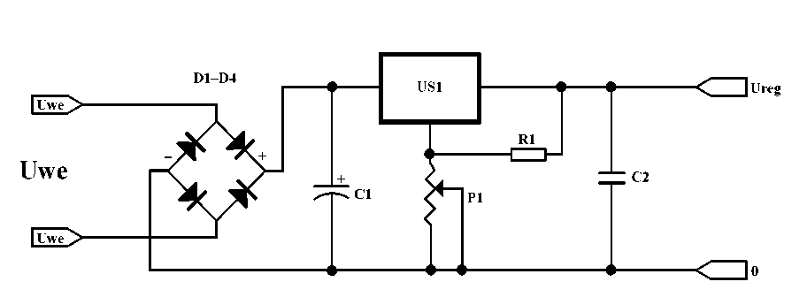 Регулируемый источник питания на LM317T (1-37В 1,5А), схема