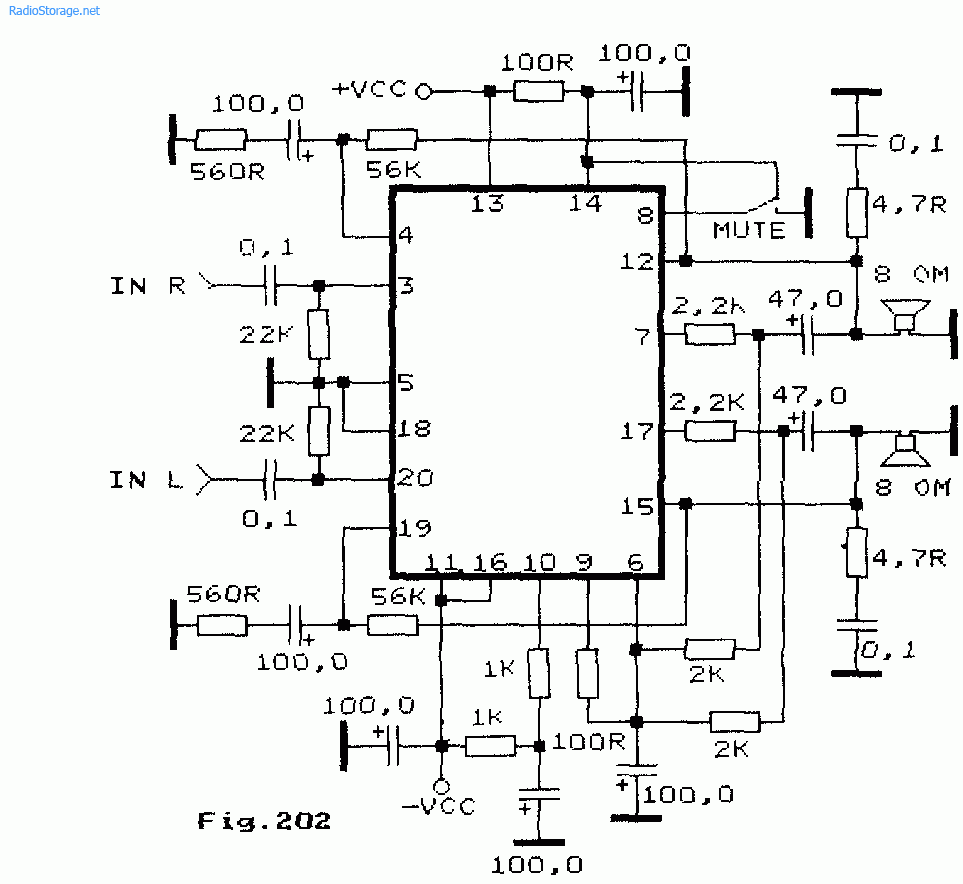 Принципиальная схема УМЗЧ на микросхемах серии STK42х 60-100Ватт 