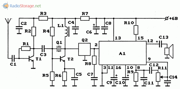 Схема AM-радиоприемника на ИС К174ХА10