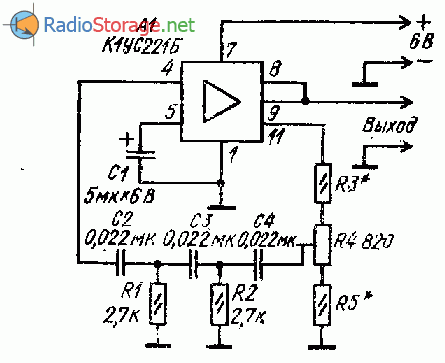 Генератор звуковой частоты на микросхеме К1УС221Б