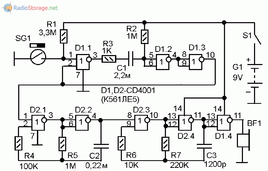 Схема электронного дверного звонка на микросхеме К561ЛЕ5
