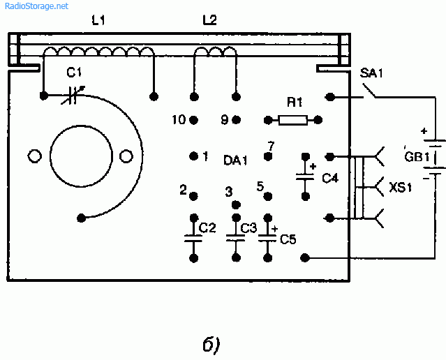 Схема простого радиоприемника на микросхеме К140УД1А
