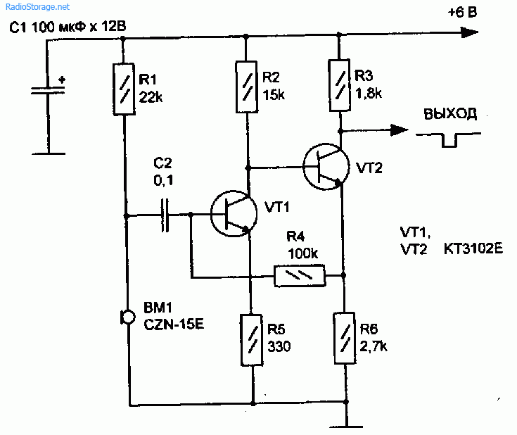 Схемы акустических датчиков выполненных на транзисторах