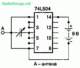 Схема генератора радио помех на 74LS04 (до 500 мГц, дальность до 30м)