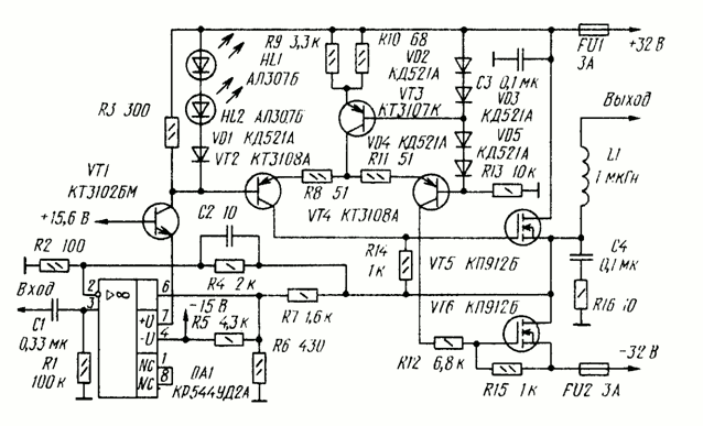 Схема Усилителя Низкой Частоты (УНЧ) На Полевых Транзисторах (65W)