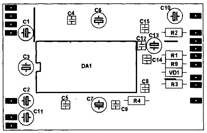 Расположение элементов на плате стереорегулятора-темброблока на микросхеме LM1040