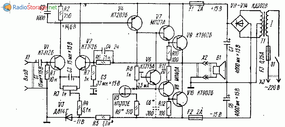 Мощный усилитель на транзисторах